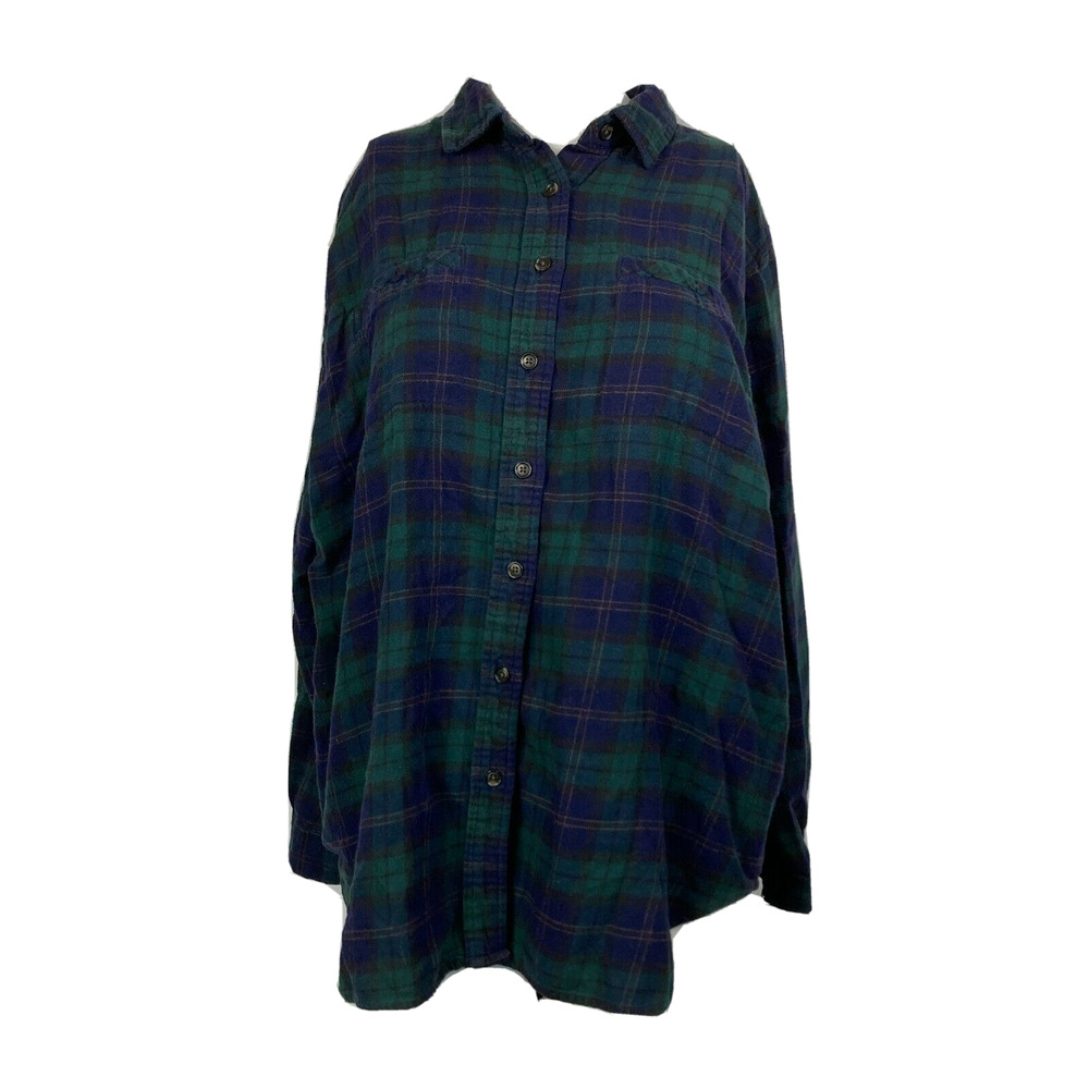 BDG Shirt Womens Sz S Blue Green Tartan Plaid Button Up Cotton Flannel Pockets
